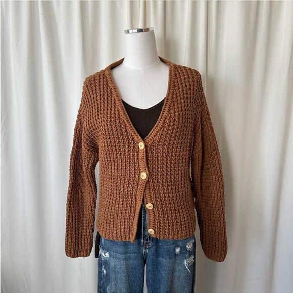 twothrids Sweaters - Twothirds chunky knit crochet cardigan brown Size Medium.